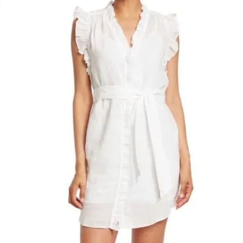 FRAME- "Lauren" Dress in Blanc with Ruffle- White/Light Summer Dress